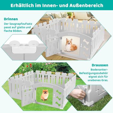 Забіг для цуценят MAMIZO 60 см, вольєр для собак з 7+1 пластикових панелей, сірий. Забіг для собак вдома та на вулиці, з тор, включаючи присоски та ґрунтові анкери.