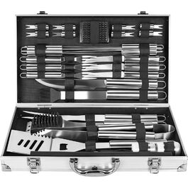 Набір грилю OUUTMEE 30шт з алюмінієвим кейсом: шампур, щипці, лопатка, ніж, пензлик для соусу. Інструменти для грилю, кемпінгу та відпочинку на природі