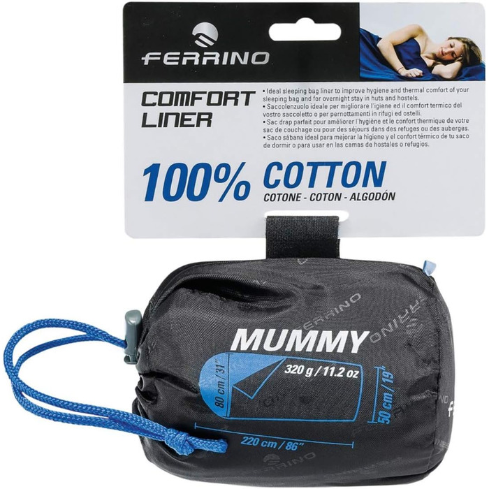 Ferrino Comfort Liner Mummy Sleeping Bag Liner, Light Blue