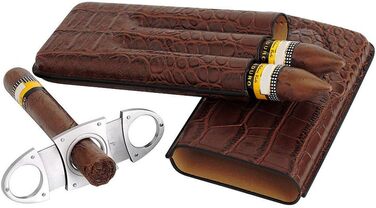 Вишуканий тютюнець PIPITA з натуральної шкіри крокодила для 3 сигар, з інтегрованим різаком та зручною сумкою для подорожей (колір: коричневий)
