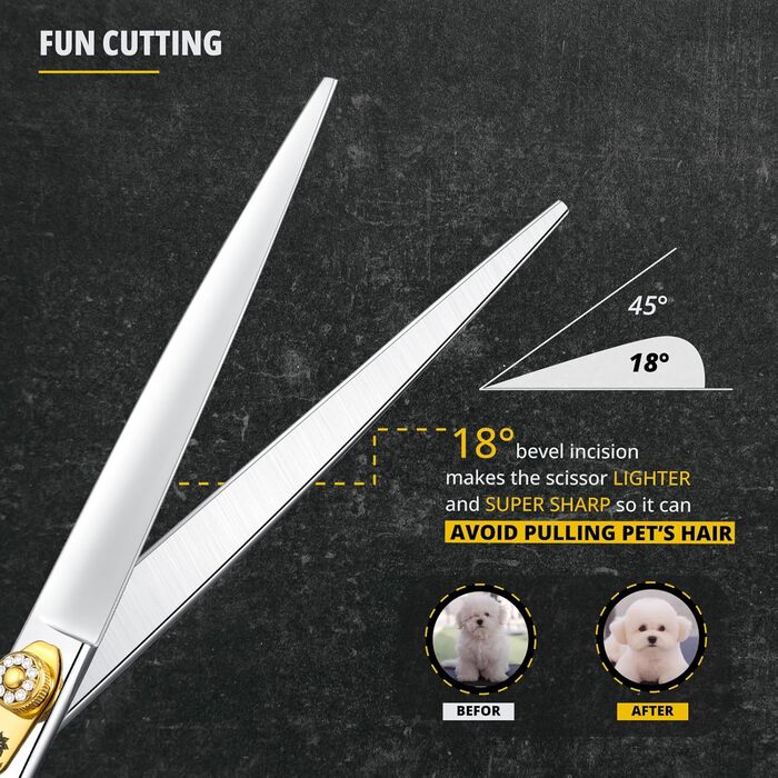 Професійна ножиця для грумінгу собак та котів Dream Reach 8 дюймів, 440C нержавіюча сталь, ергономічна ручка, регульований гвинт