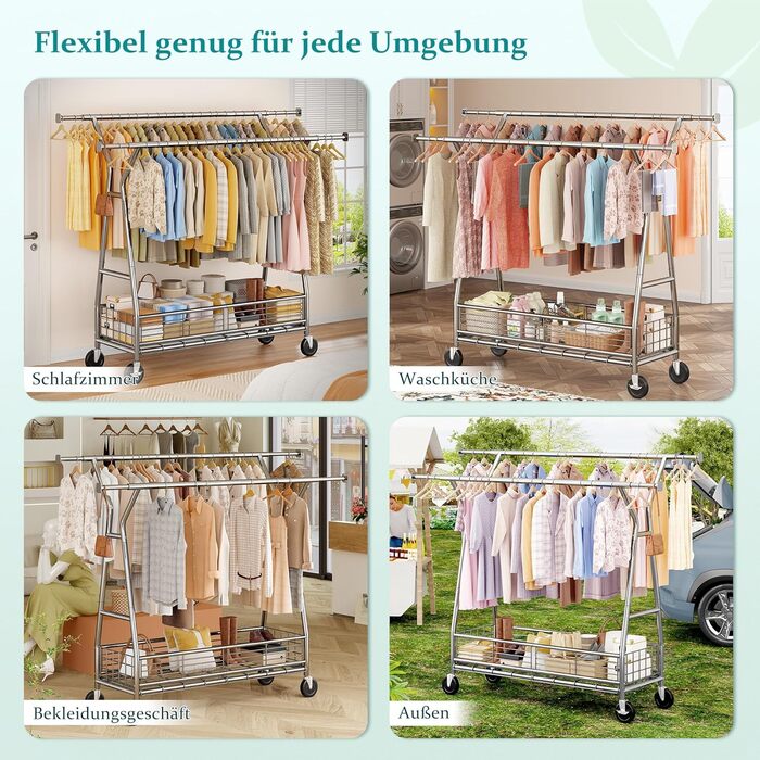 Підвісна шафа для одягу на коліщатках з подвійною перекладиною та сітчастим кошиком, 200 кг, великий об'єм для зберігання одягу та аксесуарів