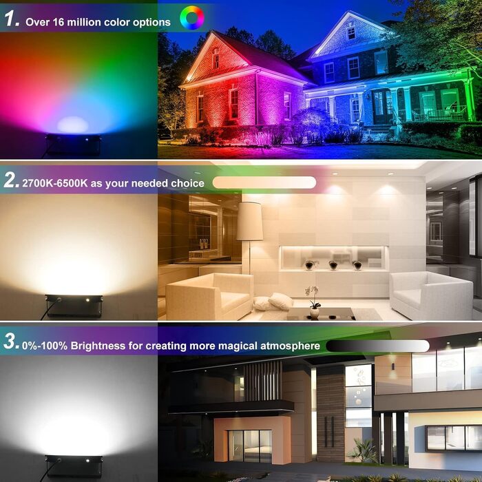 T-SUNUS LED Flood Light Outdoor 100W, Super Bright Outdoor Floodlight Cool White Spotlight IP66 Waterproof 11000LM for Driveway Garage Hallway Garden 2 Pack (1 Piece, 100w-wifi)