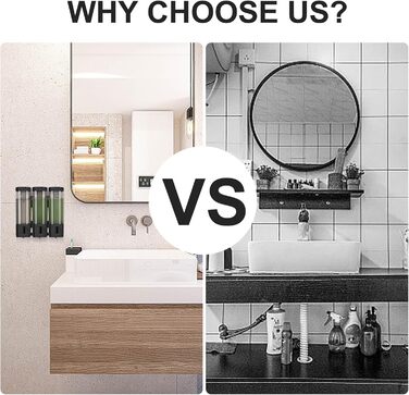 Wall-Mounted Soap Dispenser, Shampoo & Body Wash Dispenser, 3-Piece Set Soap Dispenser No Drilling, Even Liquid Dispensing, Leak-Proof. Suitable for Shampoo, Body Wash, Liquid Soap, Conditioner. (Black)
