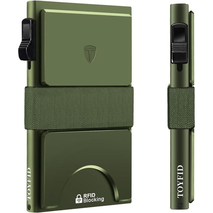 Чоловічий гаманець TOYFID з відділом для AirTag, 12 слотів для карток, відділенням для грошей, RFID захистом, кнопкою виштовхування, алюміній, зелений