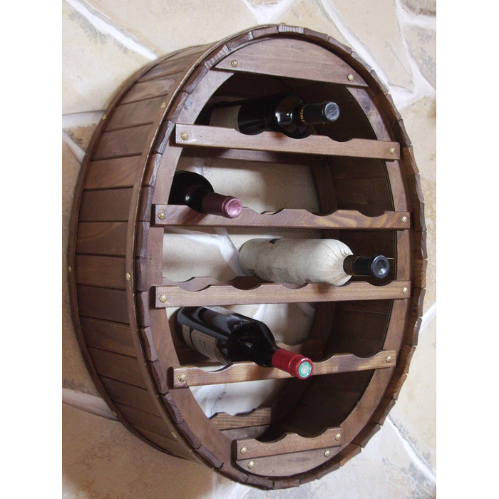 DanDiBo Wine Barrel Rack for 24 Bottles, Brown Stained Bar Bottle Stand Cask Bottle Holder Bottle Shelf (18 Bottles Brown Hanging)