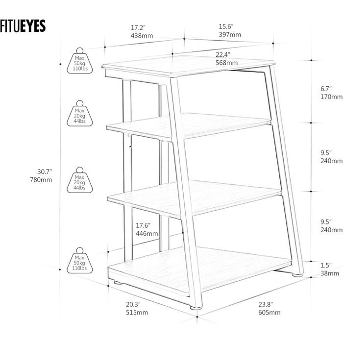 HiFi тумба FITUEYES для вінілу та аудіотехніки з полицями, 61x52x78 см - коричнева