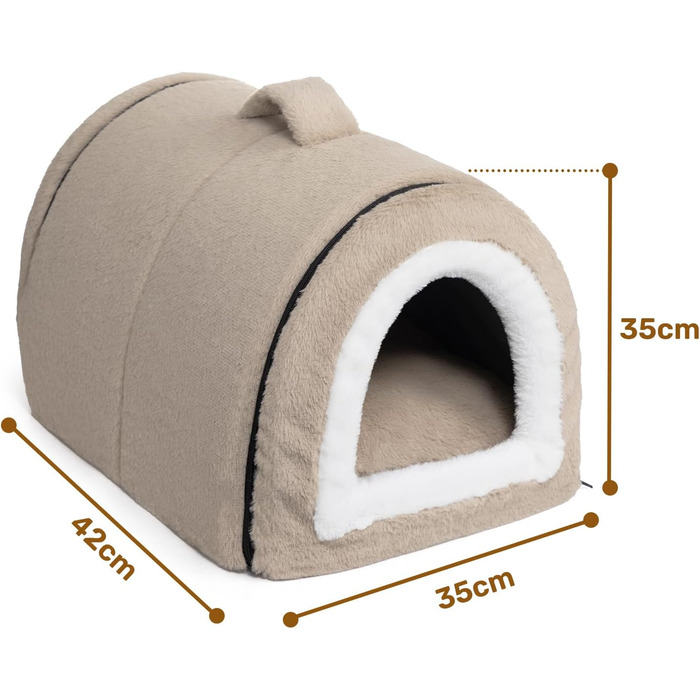 Hollypet Cat Bed, Small Dog Bed, 2-in-1 Foldable Plush Pet Bed for Cats & Small Dogs, Cozy and Soft Pet Cave Bed for Indoor Outdoor, Light Brown