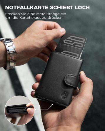 DODENSHA Credit Card Wallet for Men | RFID Credit Card Holder with Coin Pocket | Automatic Pop-up Card Holder Made of Aluminum for 8-10 Cards | ID Window | Black