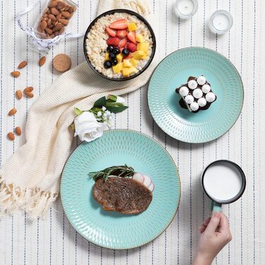 Stoneware Combination Service, vancasso GUTO Dinnerware Set, 16-piece dining set with 4 dinner plates, dessert plates, bowls, and cups for 4 people
