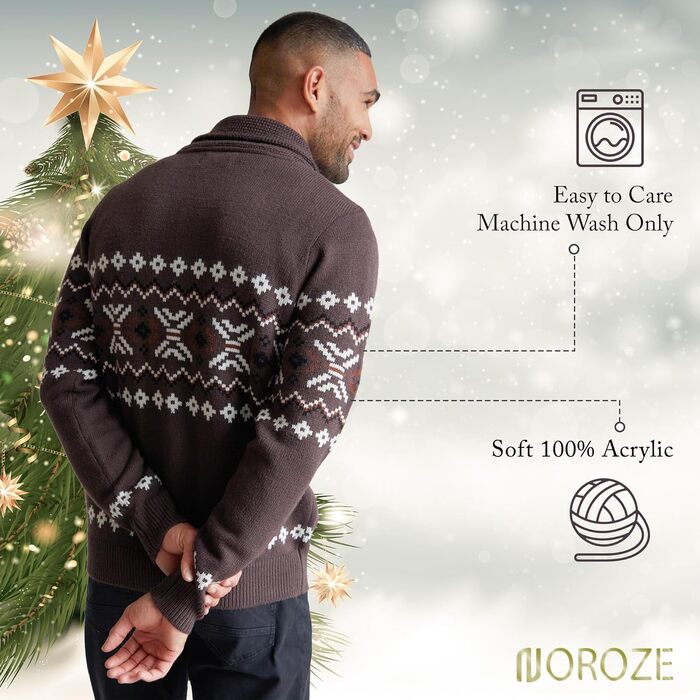 Чоловічий кардиган NOROZE на Різдво з візерунком Fair Isle, в'язаний, на ґудзиках