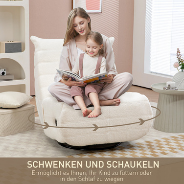 HOMCOM Swivel TV Chair with Reclining Function, Rocking Function, Beanbag Chair, TV Chair with Footrest, Cream