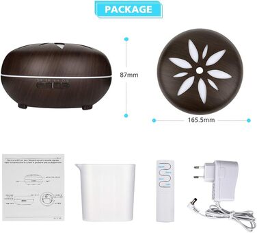 Дифузор ароматної олії GeeRic 550мл з таймером, ультразвуковий зволожувач повітря, ароматерапія, 7 кольорів LED, дерев'яний корпус