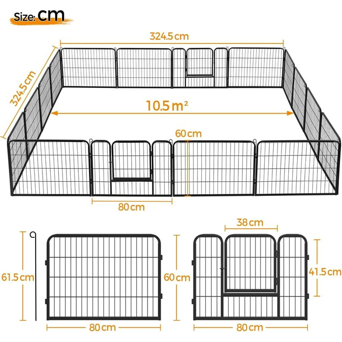 Вольєр для цуценят Yaheetech на 16 панелей, 80x60 см, чорний
