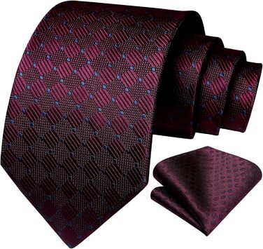 HISDERN Комплект краватки та нагрудного хустинки для чоловіків (бордовий та синій)