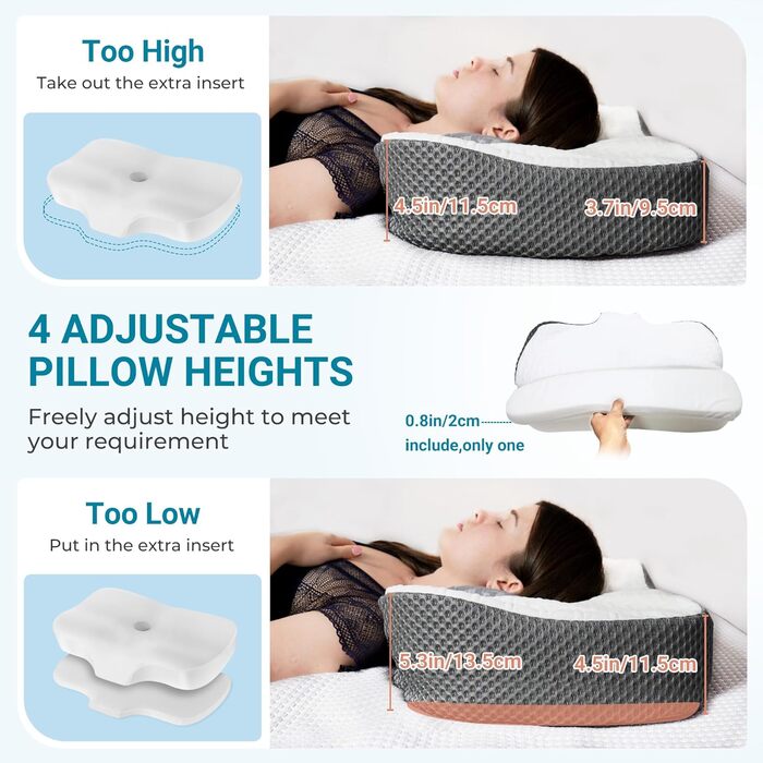 Elviros Orthopedic Memory Foam Pillow, Head Pillow for Neck Pain, Sleep Pillow, Ergonomic Neck Roll, Neck Support Pillow, Anti-Snoring Pillow for Side Sleepers, Stomach Sleepers, White