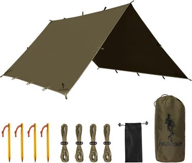 FREE SOLDIER 3x3.2m Waterproof Tarp - Ultralight Tent Shelter for Camping, Hiking & Outdoor Activities (Military Green)