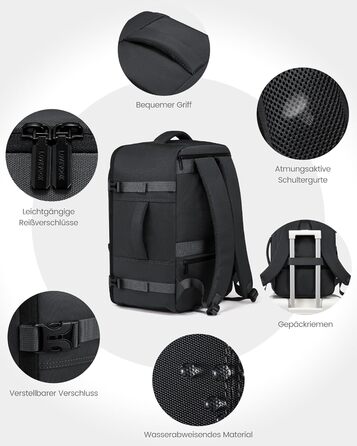 LOVEVOOK Рюкзак для ручної поклажі, 40L, для подорожей, ноутбук 17.3