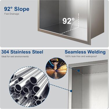 Neodrain Corner Shower Tray Stainless Steel Shower Tray Single Shelf Storage for Bathroom Brushed (Silver, 75 x 30 cm)