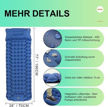 Каремат (килимок) для кемпінгу iParaAiluRy ультралегкий, компактний, надувний - синій. Для туризму, пікніків, пляжу.