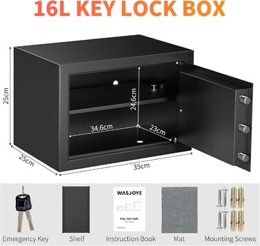 Сейф настінний Safe Tresor WASJOYE з ключем 19L для грошей, коштовностей, документів (25x35x25 см)