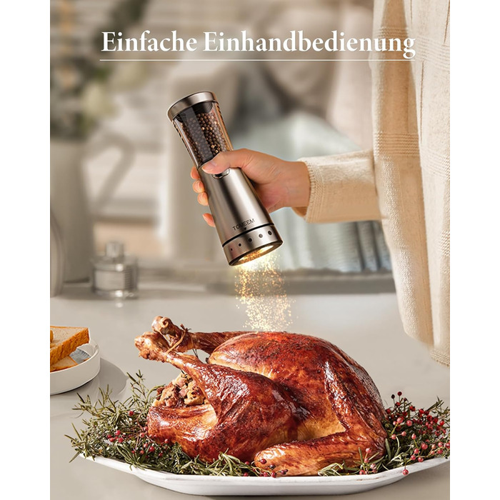 Salt and Pepper Grinder Electric 2-Piece Set with USB Rechargeable, Improved 4.5oz Large Capacity Spice Grinder Electric, Adjustable Coarseness with LED Light, Ideal for the Kitchen