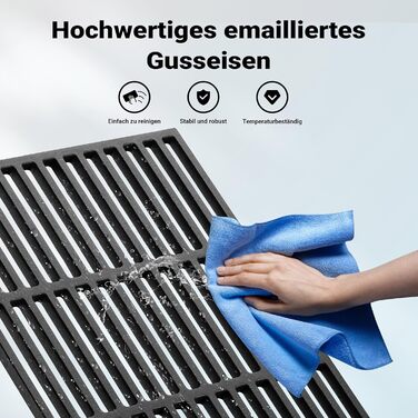 Решітка для гриля Wiltec з чавуну 29 x 38 см, підходить для вугільного та газового гриля, для приготування барбекю, емальована, квадратна