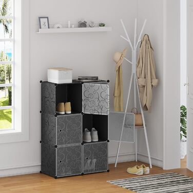 WOLTU Stackable Shoe Boxes, Shoe Rack with 6 Stackable Boxes, Storage Box with Door, DIY Shelf, Plastic Box for Shoe Storage, Shoe Organizer, 35x35x35 cm per Shoe Box, Black