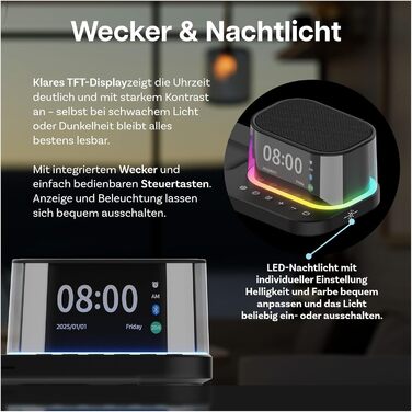Бездротова зарядна станція 5-в-1 MMOBIEL MagSafe Qi2.2 25W: годинник, Bluetooth-колонка, нічник LED для iPhone, Apple Watch, AirPods - Чорна