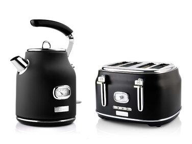 Набір Westinghouse Retroline: тостер та чайник, чорний (1.7 л, фільтр від накипу, захист від перегріву)