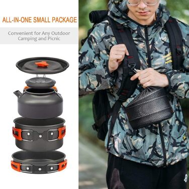 Набір посуду для кемпінгу OVERMONT DS300 Orange: каструля, чайник, кавоварка, алюміній