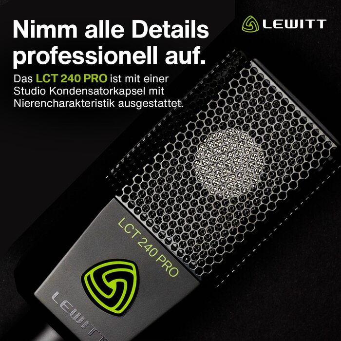 Конденсаторний мікрофон LCT 240 PRO XLR для вокалу, інструментів, подкастів та стрімінгу - професійний звук. У комплекті: мікрофонна стійка, поп-фільтр, кейс
