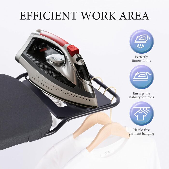 Гладильна дошка Aoufottes люкс, розширювана, з підставкою для праски, чорна, 120x38 см