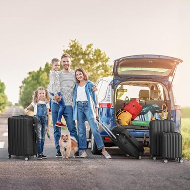 Набір валіз LALAHO 3/4/5 шт. з косметичками, чорний, ABS пластик