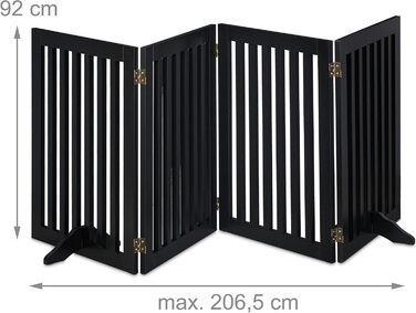 Relaxdays Adjustable Folding Pet Gate - 4 Panel, Black MDF - 92 x 206.5 cm