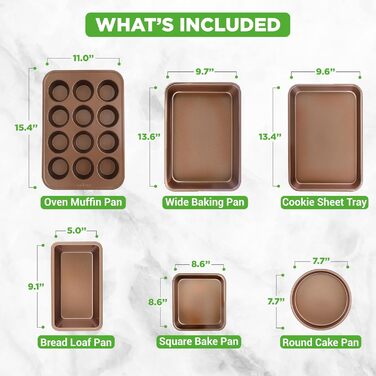 Набір форм для випічки NutriChef 6 шт. – антипригарні листи, форми для запікання та випікання. Підходить для хліба, мафінів та лазаньї. Миється в посудомийній машині, термостійкий до 230°C, компактне зберігання.