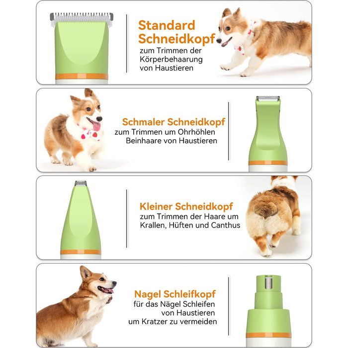 Набір для стрижки собак та котів Leise: акумуляторний тример з 4 насадками, водонепроникний (IPX7), для тіла, мордочки, вух та лап