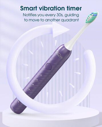 Електрична зубна щітка для дорослих з 6 насадками, акумуляторна звукова, фіолетова (1 шт.) - тривала робота до 180 днів