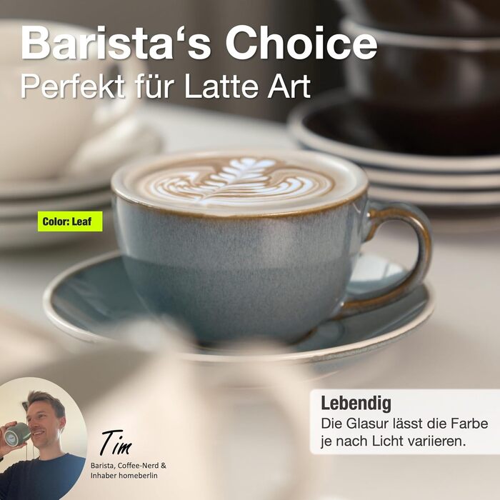 Набір кавових чашок Barista Pro Cappuccino 200мл - 4 шт. Преміум якість, ручна робота, з підставками. Кераміка Steingut.