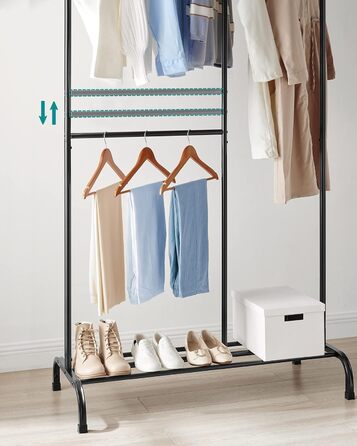 SONGMICS Clothes Rack, Clothes Rod, Holds up to 100 kg, with Adjustable Rod, for Bedroom, Living Room, Hallway, Black HSR103B01