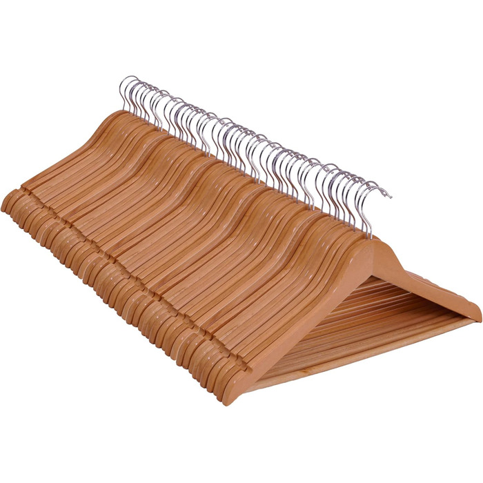 Spetebo Multipack Wooden Clothes Hangers in Natural - 50 Pieces - Wooden Hangers with Trouser Bar and 360° Swivel - 50 Pack Wardrobe Hangers Trouser Hangers Wooden Hangers with Hook