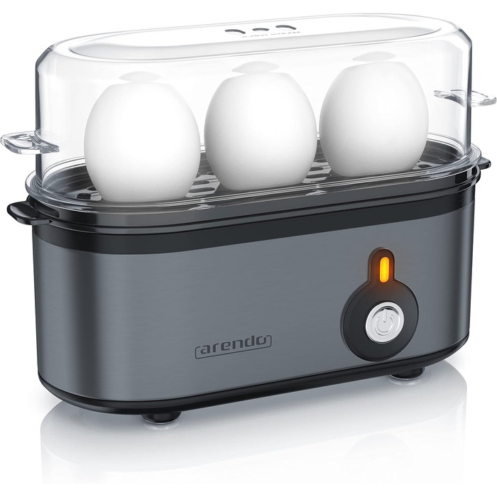 Електричний яйцеварка Arendo Threecook з нержавіючої сталі - 1-3 яйця, регулювання ступеня готовності, BPA-free, сірий колір