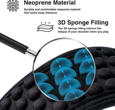 Гітарний ремінь LEKATO з 3D неопреновим наповнювачем, ширина 3 дюйми, довжина 114–139 см, регульований ремінь для бас-гітари та електрогітари з шкіряними кінцями