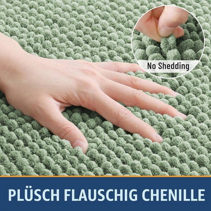 Товстий килимок для ванної кімнати Homaxy з chenille, 61×120 см, трав'янисто-зелений — м'який, антиковзаючий, вологопоглинаючий килим для душу з TPR-підкладкою, що миється в машинці