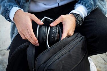 Bluetooth навушники PowerLocus Over Ear бездротові складні навушники On Ear з мікрофоном для iPhone, Android, PC (Чорний/Срібний)