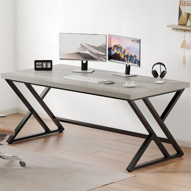 Long Computer Desk - Industrial Design Study Table for Home Office - Wood Top - 140 x 60 x 75.5 cm