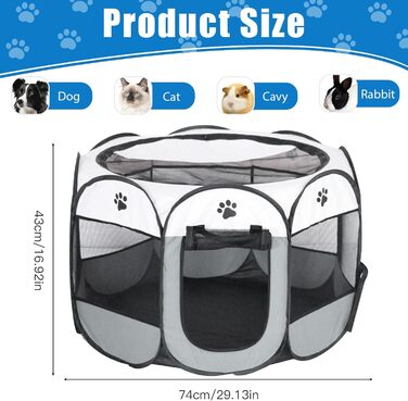 Складана переносна вольєр для цуценят та собак, 74x74x43 см, водовідштовхувальне полотно Oxford, для собак, котів, кроликів