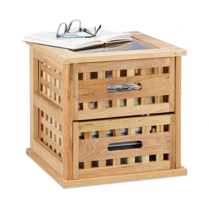 Relaxdays Walnut Bedside Table with 2 Drawers