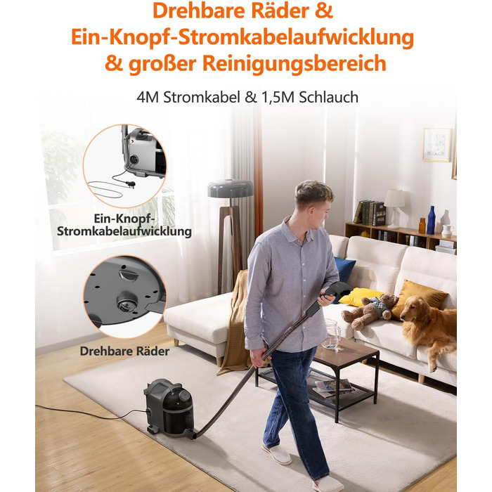 Пристрій для чищення м'яких меблів Uwant B200, 1900W, з функцією пароочищення | Для килимів, диванів, штор, одягу