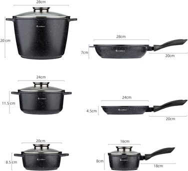 Набір каструль та сковорідок EliteHoff 17 предметів з антипригарним покриттям, чорний (E-7026)